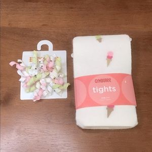 GYMBOREE 2007 Ice Cream Social 3-4 Years Tights & Korker Curly Hair Clips Set